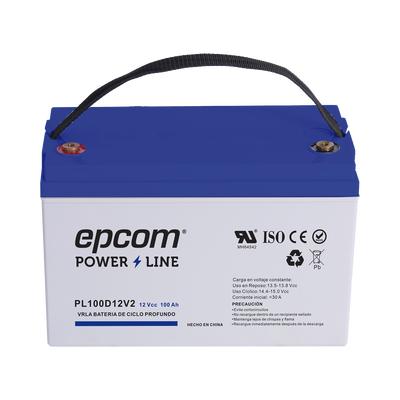 [PL100D12V2] Batería 12 Vcc / 100 Ah / UL / Tecnología AGM-VRLA / CICLO PROFUNDO / Para uso en aplicaciones fotovoltaicas y de emergencia / Terminales T4